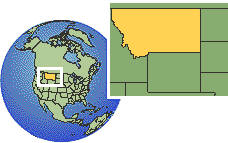 Billings, Montana, United States time zone location map borders