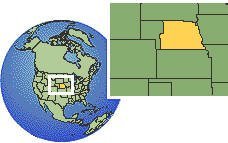 Nebraska, Estados Unidos time zone location map borders