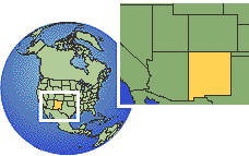 Nuevo México, Estados Unidos time zone location map borders