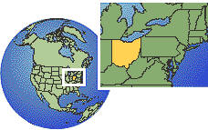 Ohio, Estados Unidos time zone location map borders