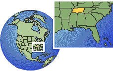 Memphis, Tennessee (western), United States time zone location map borders