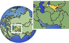 Uzbekistán time zone location map borders