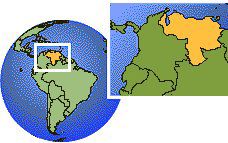 Caracas, Venezuela time zone location map borders