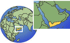 Aden, Yemen time zone location map borders